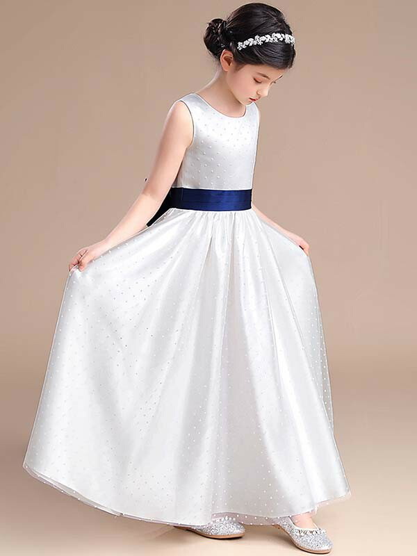 【10%OFF】子供ドレスワンピースロングドレスピアノ発表会ドレス女の子フォーマルドレスパーティードレスキラキラチュールスカート結婚式発表会フラワーガールキッズドレスノースリーブホワイト白110/120/130/140/150/160cm