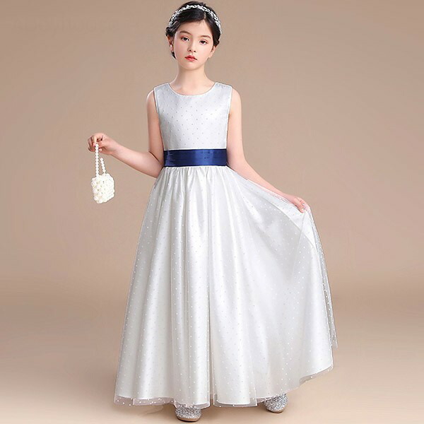 【10%OFF】子供ドレスワンピースロングドレスピアノ発表会ドレス女の子フォーマルドレスパーティードレスキラキラチュールスカート結婚式発表会フラワーガールキッズドレスノースリーブホワイト白110/120/130/140/150/160cm