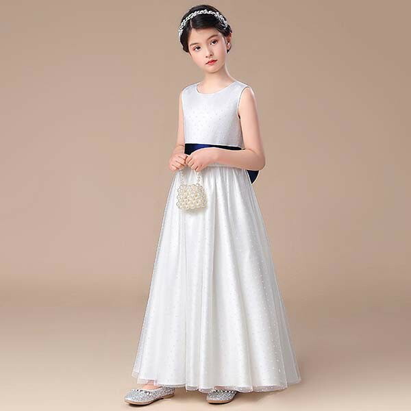 【10%OFF】子供ドレスワンピースロングドレスピアノ発表会ドレス女の子フォーマルドレスパーティードレスキラキラチュールスカート結婚式発表会フラワーガールキッズドレスノースリーブホワイト白110/120/130/140/150/160cm