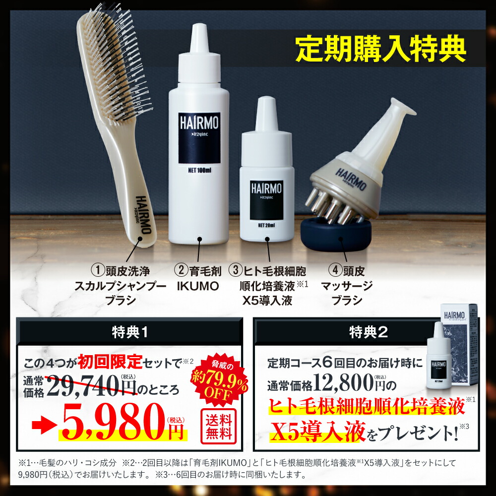 【定期コース】【通常価格29,740円 → 定期コース初回特別価格5,980円】HAIRMOトータルケア4点セット育毛剤 男性用 女性用 育毛促進 薄毛 抜け毛予防ヘアモ ヘアモトータルケア 養毛剤 産後 育毛ローション スカルプケア ブラシ くし