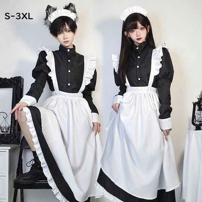 ハロウィン メイド服 ワンピース 袖あり 文化祭 学園祭 コスプレ衣装 コスチューム メンズメイド服 可愛い S-3XL mj008j5j5lc