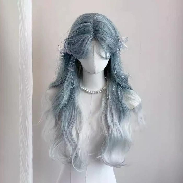 ウィッグ レディース フルウィッグ ロング 巻き髪 前髪あり 可愛い かわいい 大人用 コスプレ ロリータ ゴスロリ コスチューム 原宿風 仮装 超自然 ブルー かつら 自然 小顔 変装 女装 文化祭 学園祭 dp018lclcx1