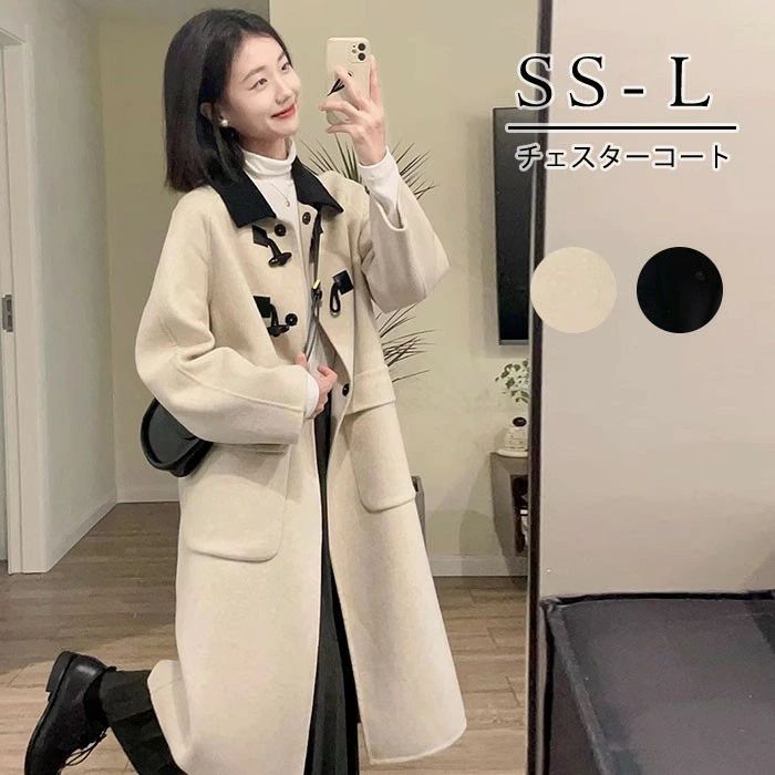 ダッフルコート レディース ロング丈 バイカラー トグルボタン 体型カバー SS～L 冬 アウター 暖かい 上品 おしゃれ 通勤 通学 秋冬 きれいめ 大人可愛い コート 防寒 防風 軽量 ゆったり デイリー 旅行 外出 上質素材使用 女性用 普段使い 通年対応可能◎ de016n1n1m3