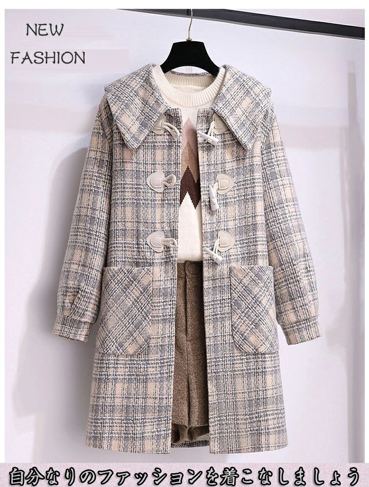 秋冬服 レディース ツイード ロング コート 格子 お洒落 可愛い グレンチェック アウター チェスターコート ジャケット あったか 女性 長袖 ポケット付き 10代 20代 30代 体型カバー Aライン カジュアル 通勤 S/M/L/XL