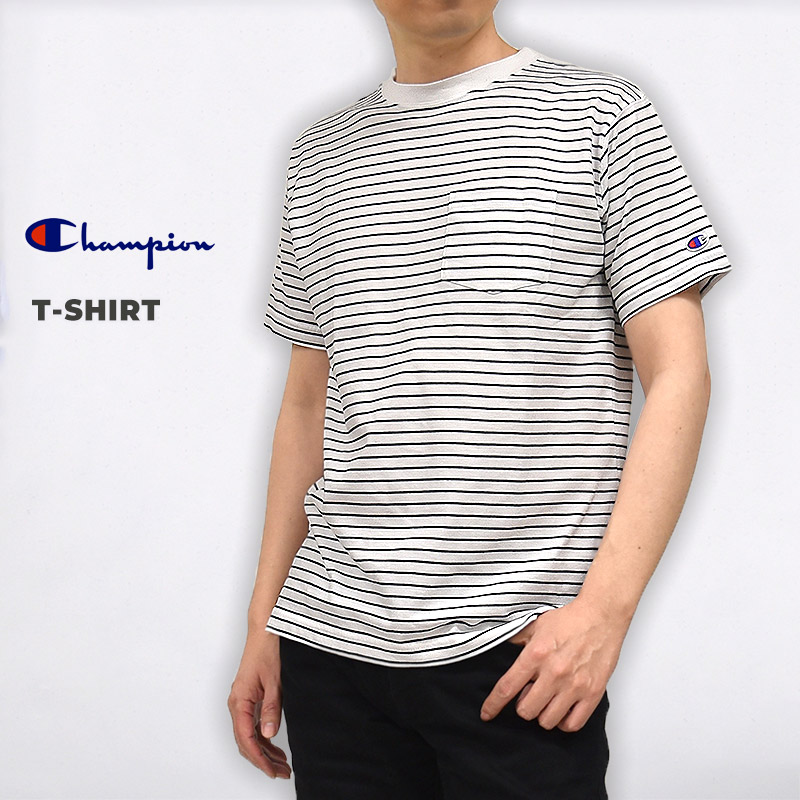 楽天市場 チャンピオン Champion Tシャツ カジュアル ウェア ボーダー ロゴ T Shirt C3 P304 黒 白 Ivy Casual