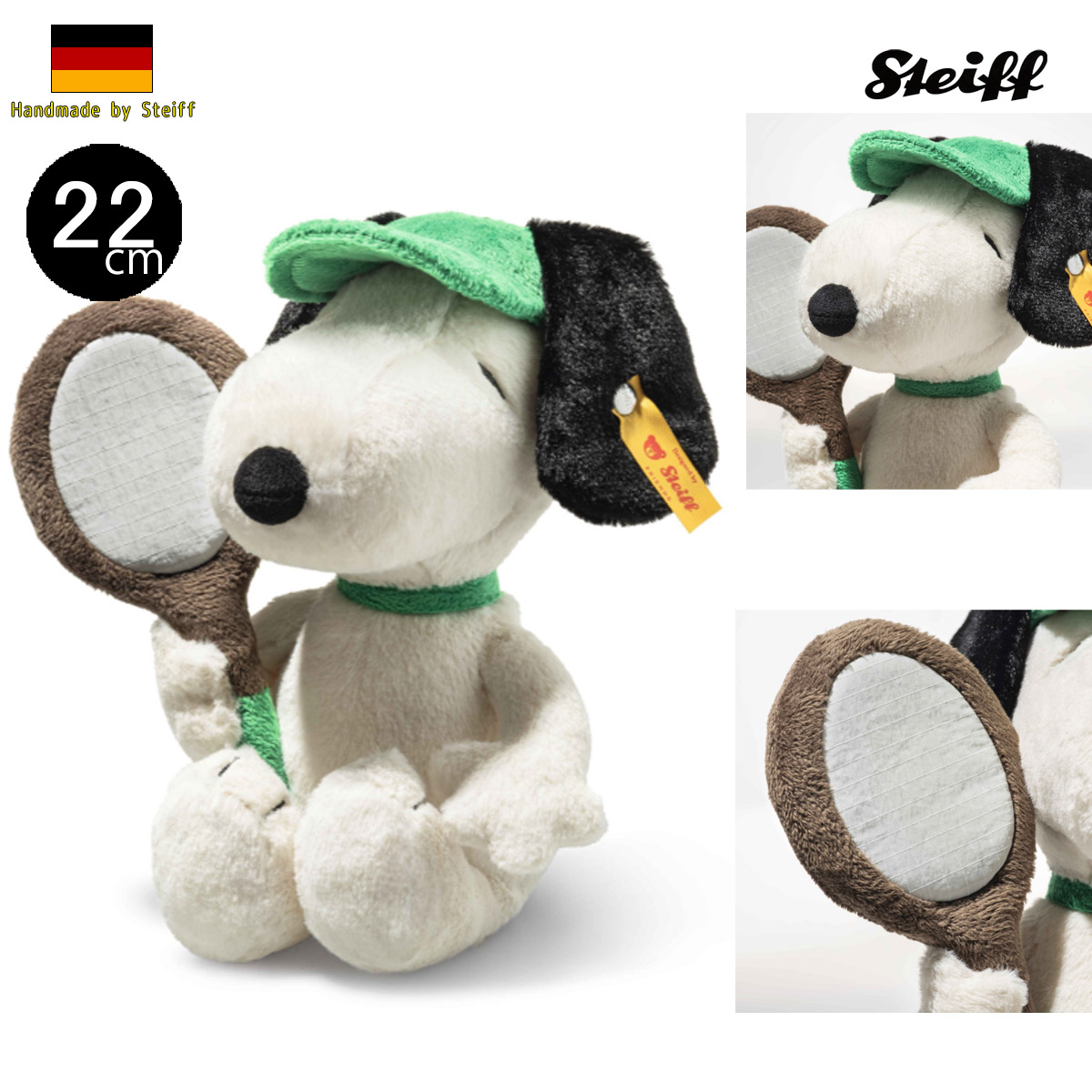 シュタイフ スヌーピー テニス 22cm Steiff Snoopy Tennis ぬいぐるみ ピーナッツ キャラクター 大人向け 高級 ギフト プレゼント 贈り物｜テディベア専門店　アイビールーム