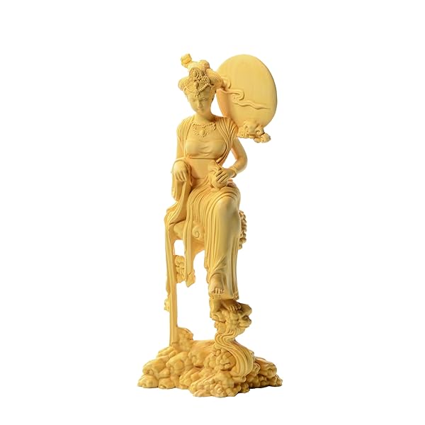 月の神 嫦娥 飾りつけ 木彫り 中秋 天女像 中国伝え話し人となり 手作り 芸術品 中秋の差し上げ物 （高さ18cm×
