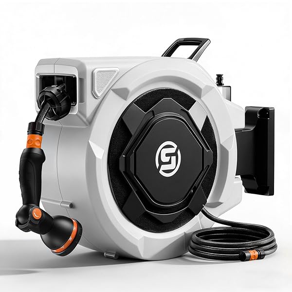 ホースリール 自動巻き取り 散水ホース 庭ホース 30m 内径1.6cm大水流 プーリー式ガイド 絡ま|StoneClova