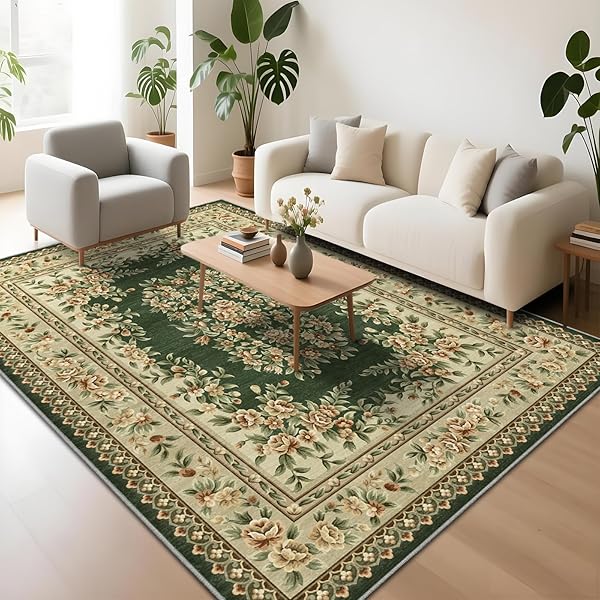 洗える引っ敷き 230×320珊 イラン風 緑であること 花柄 上滑り打ちきり付き添い人 メインフロアラグ リビン