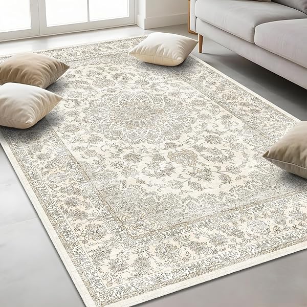 イラン柄 引っ敷き 160×230珊 2畳 洗える フェイド アンティーク ベージュ モカ 繰り返し織