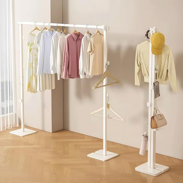室内物干しスタンド 折り畳み 1台3役 伸縮式 3ステップ展開 - ポールハンガー 分割可能 ハンガーラック 耐荷重20kg コンパクトに収納できる 組み立て簡単 玄関 ベッドルーム 部屋干し スリム｜StoneClova
