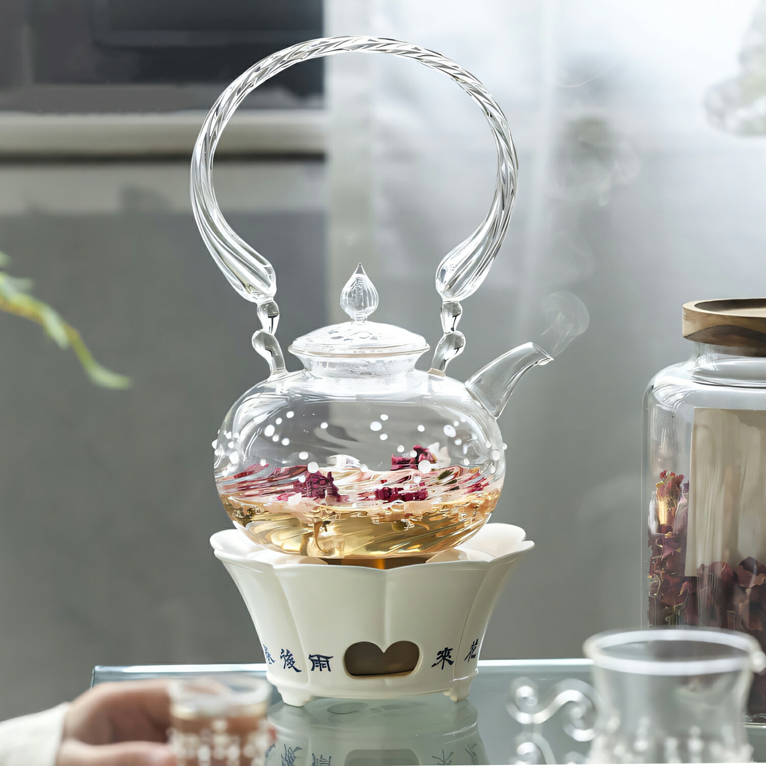 Glass Art 作家作品 耐熱ガラス ティーポット 1000ml ガラスヤカン ガラスケトル 小 茶芸 風花雪月 ガラス製ポット 紅茶ポット お茶ポット ガラスティーポット ガラスポット 花茶 工芸茶 ハーフティー に健康茶器 アフターティー お家ティータイム IwaiLoft 母の日プレゼント｜ラッキーカバンFREESTYLE