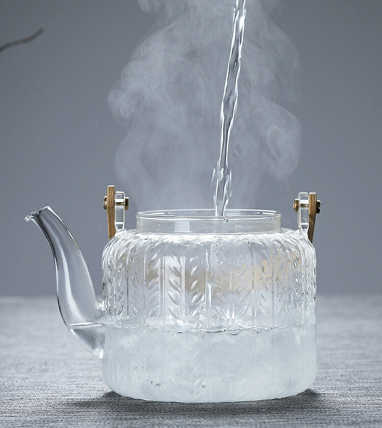麦の穂 ムギノホ やかん 耐熱ガラス ティーポット ダブル茶こし付き 大容量 1000ml 天然素材持ち手 湯沸かし 透明 ガラスティーポット ガラス製ポット ガラス急須 ジャンピング 紅茶ポット フルーツティー 花茶 工芸茶 蒸茶 煮茶 に ガラス急須 直火可 送料無料 IwaiLoft
