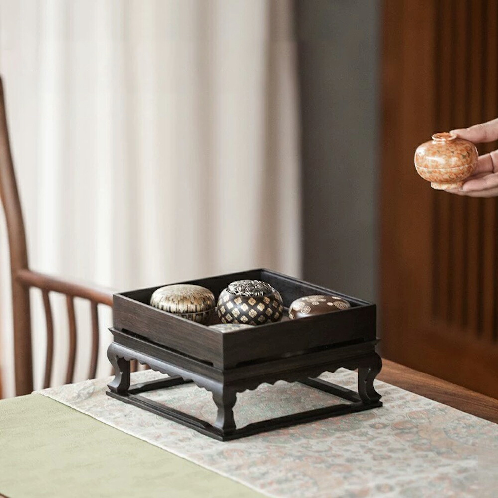Wood Art 明式 机上ラック 2段 木製 卓上ケース 正方形 四方 ミニラック カップ収納 食器棚 卓上収納ラック ウールナット デスク上置棚 展示棚 インテリア シンプル 高級感 オープンラック オープンシェルフ 店舗什器 書道 文房具 入れ 器 収納 小物入れ 北欧 IwaiLoft