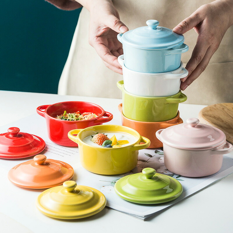7色 陶器 茶碗蒸し ふた付き 万能型 蒸し碗 耳付きボウル 陶磁器 小鉢 離乳食 食器 つゆ鉢 おしゃれ フードコンテナ サラダボウル 茶わん お椀 おちゃ碗 飯椀 スイーツカップ パフェ キャニスター 保存容器 食洗機対応 電子レンジ使用可 IwaiLoft