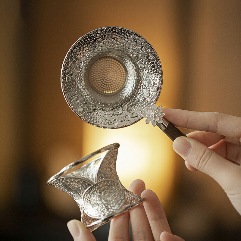 楽天市場】IwaiLoft 槌目加工 錫 茶こしセット 台座付き シルバー金魚