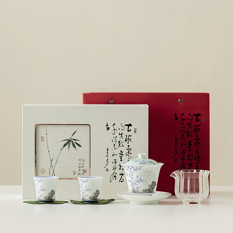 IwaiLoft 茶器セット 宝瓶 ティーセット 蓋碗 急須 陶磁器 中国茶器 台湾茶 ウーロン茶 紅茶茶器 2客セット 湯呑 耐熱ガラス 茶海 コースター 4点セット 片口 茶器 プレゼント ギフトセット 贈り物【ギフトボックス付き】