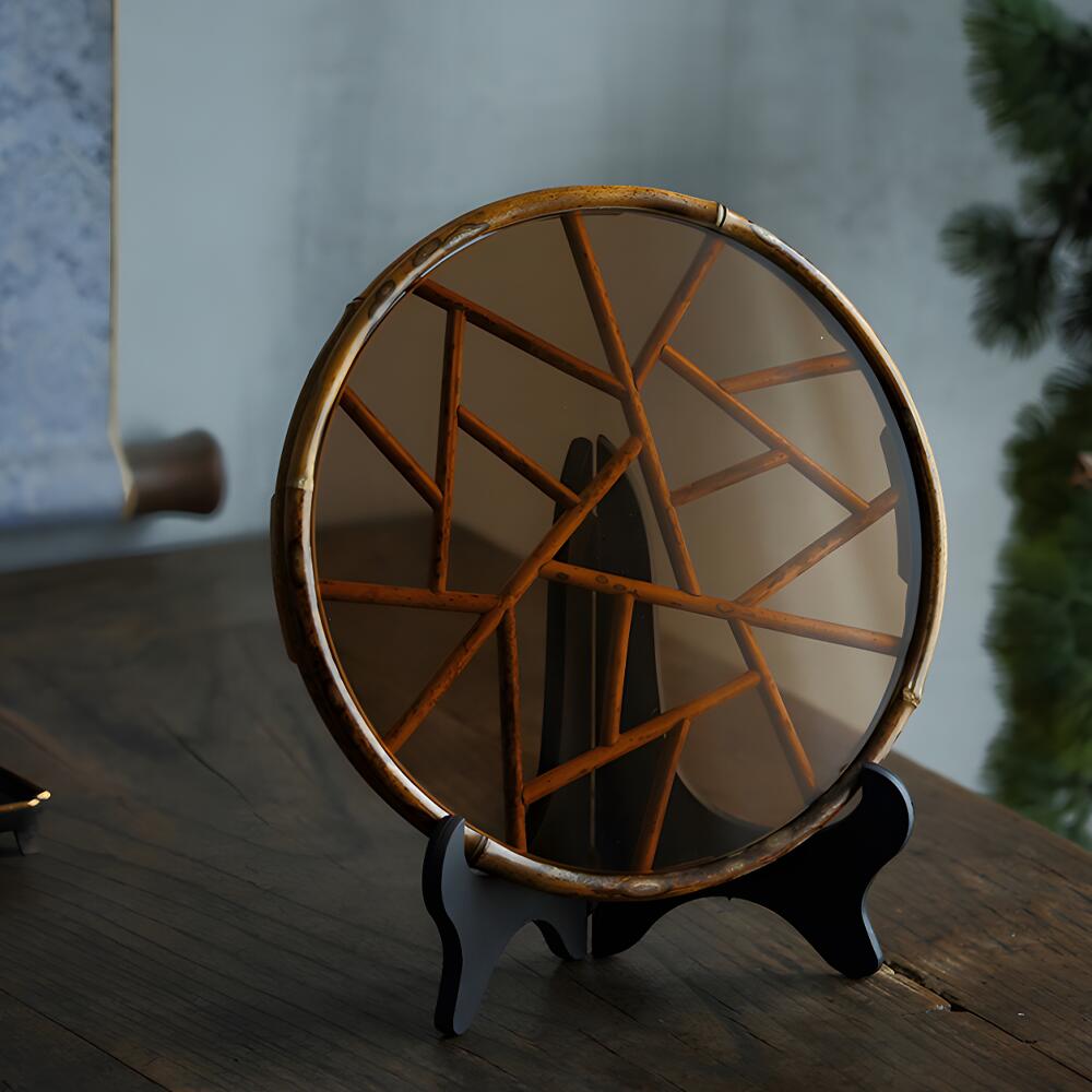 清境Craft Art 伝統工芸 竹細工 丸 ガラス皿 竹トレー 23cm 琥珀 お盆 おしゃれ 手作り アンティーク 小皿 取り皿 取皿 ガラス 水音 菓子皿 ティートレー ガラス食器 豆皿 浅鉢 菓子 副菜 ケーキ 器 プレート お皿 さら インテリア 小物入れ 和食器 お家カフェ｜ラッキーカバンFREESTYLE