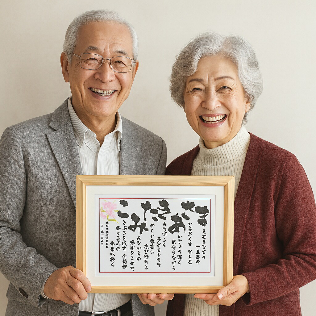金婚式 銀婚式 珊瑚婚式 真珠婚式 ルビー婚式 プレゼント 両親 お祝い 名前 入り ポエム 詩 ネームインポエム 結婚記念日 ダイヤモンド婚 金婚祝い 銀婚祝い 名入れ ギフト 1周年 10周年 20周年 30周年【 いわいうた (Mサイズ)】|名入れギフト いわいうたや