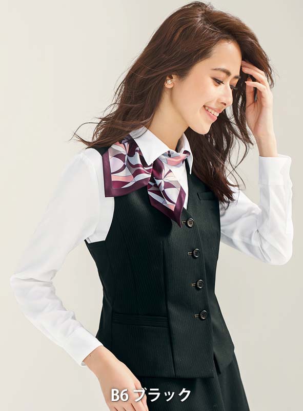 ベスト ブラック 黒 ドット 水玉 レディース 女性用 制服 事務服 オフィスウェア おうち洗濯 上品 エレガント フェミニン NUOVO ヌーボ FV35950 刺繍 プリント 3gvel1660_1.jpg