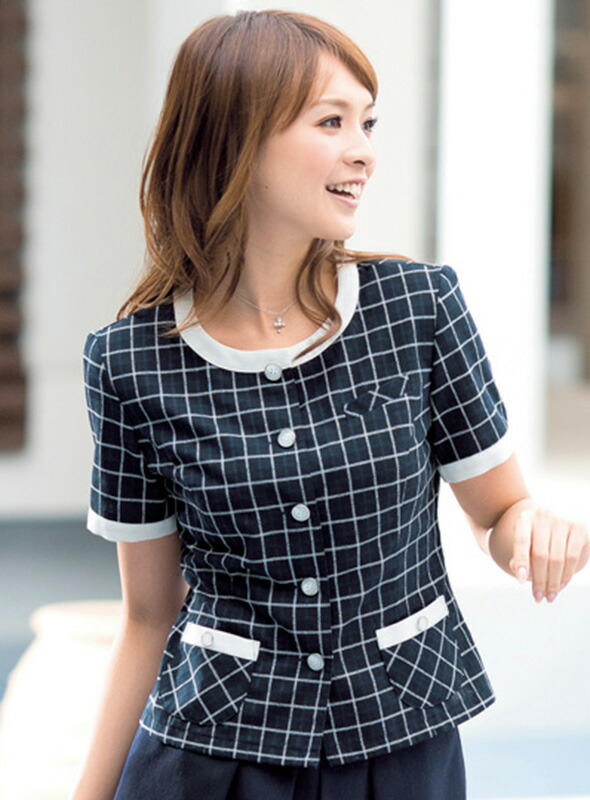 人気満点 オーバーブラウス チェック 半袖 ブラウス フォーマル 丸襟 襟 ネイビー 紺 おしゃれ 制服 オフィス 事務 事務服 企業制服 レディース オフィスユニフォーム ビジネス 仕事用かわいい アンジョア Enjoie ジョア エスカユニフォーム Www Etechnologycr Com