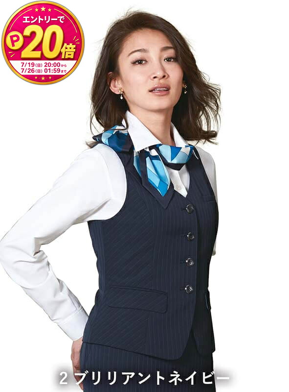 【10％OFFクーポン対象★7/25 20時～6H限定】【P20倍★要エントリー！19日20時～】ベスト ストライプ柄 2WAYストレッチ ネイビー 紺 ブラック 黒 5-19号 制服 オフィス 事務 事務服 企業制服｜エスカユニフォーム