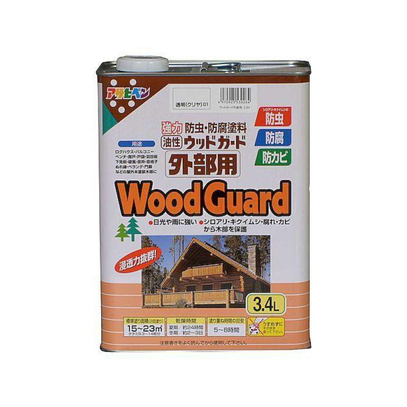 アサヒペン 油性ウッドガード外部用 3.4L クリヤ