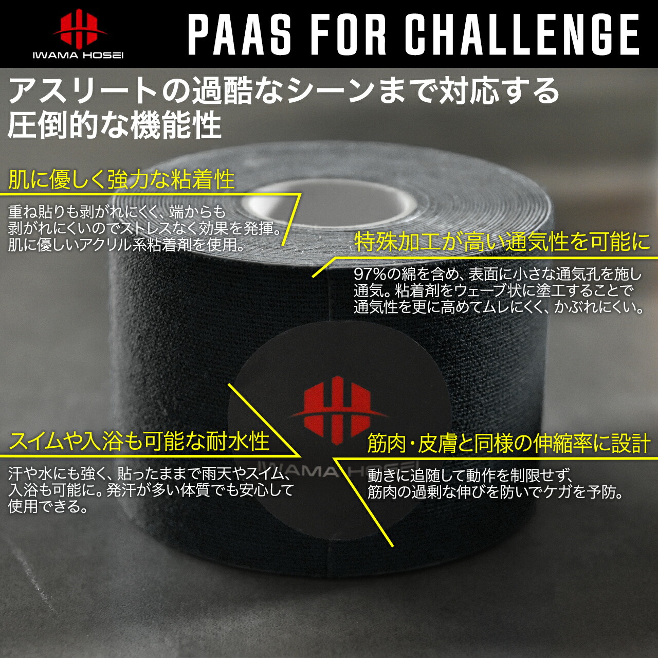 楽天市場 キネシオロジーテープ テーピング キネシオ テープ 2巻セット 防水50mm 5m 伸縮 キネシオテープ テーピングテープ てーぴんぐ カラーテーピング 野球 ハンドボール 野球 マラソン トライアスロン 白 黒 青 肌色 Iwama Hosei Paas イワマホウセイ Iwama Hosei