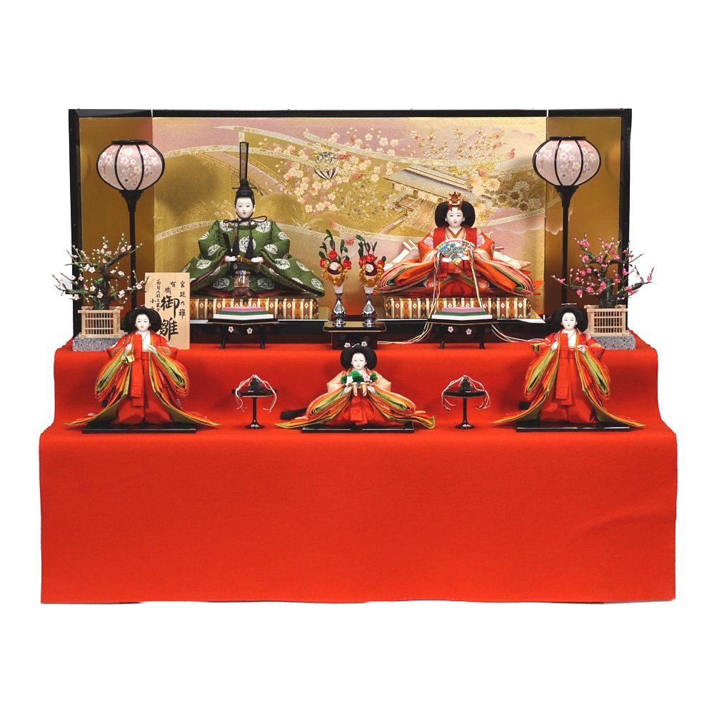 【雛人形】京十番 長閑やかさ 小葵地松喰鶴丸文様 五人一揃い二段飾り | 小出松寿作