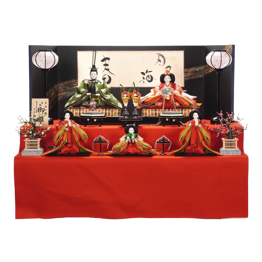 【雛人形】京十番 長閑やかさ 小葵地松喰鶴丸文様 五人一揃い二段飾り | 小出松寿作