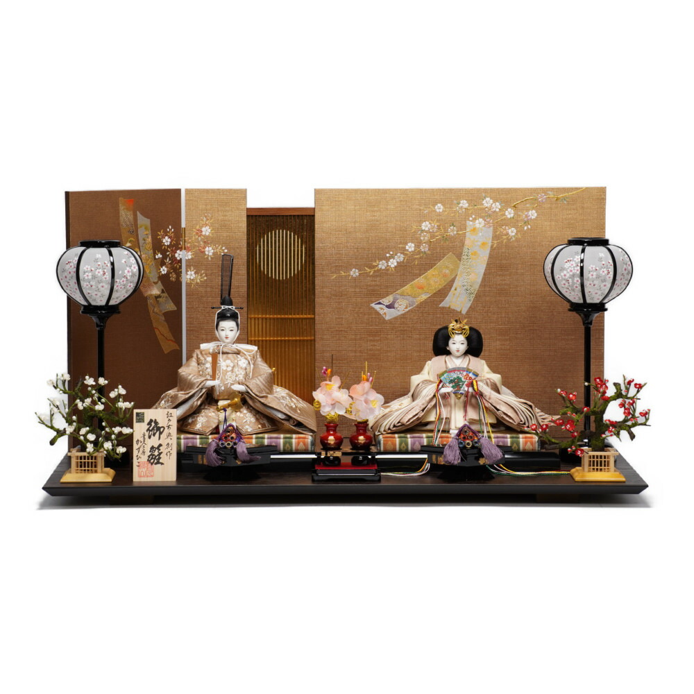 【雛人形】小三五 刺繍桜(ベージュ) 親王飾り | 横山一彦作