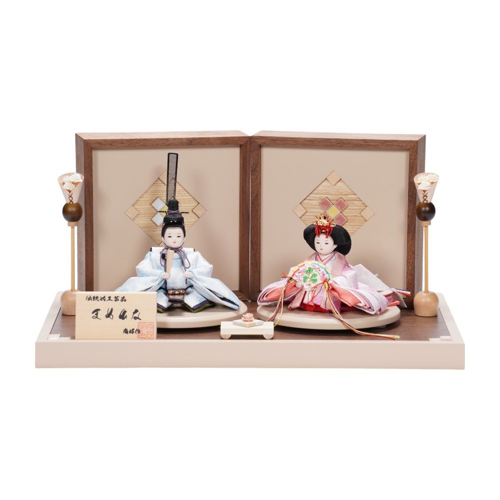 【雛人形】まめ(小) 有職(水色・ピンク) 向鶴 親王飾り | 尚好作