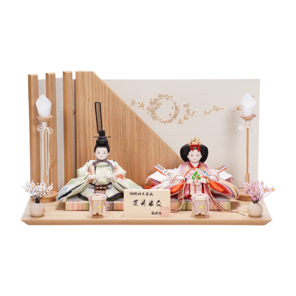 【雛人形】まめ(大) 有職(緑・ピンク) 花柄 親王飾り | 尚好作