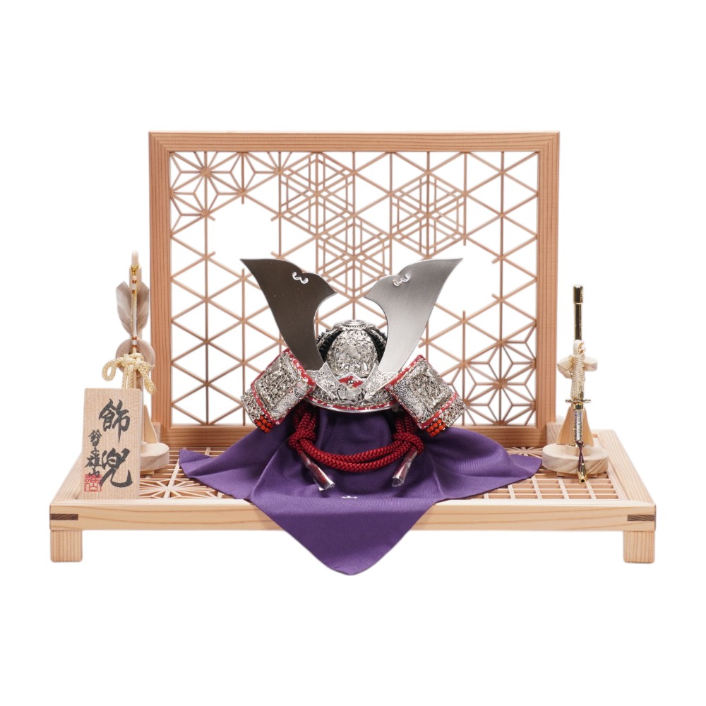 【五月あやつり人形】《押さえる品》五分之一 純一無雑之竹雀 兜飾りつけ | 雄山作