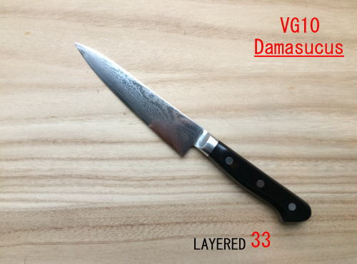 源明利 ステンレス VG10 ダマスカス 旋風 ペティ 120mm 積層鋼33層 VG10鋼 黒合板柄 共口金 越前打刃物 日本製 鍛造 手造り
