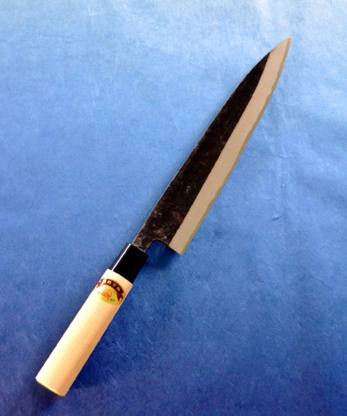 江戸菊水 黒打 身卸包丁 240mm 片刃 鋼付 朴柄 越前打刃物 日本製 鍛造