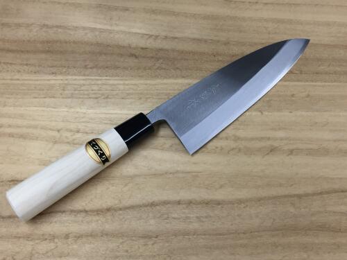 宝馬 出刃 180mm 片刃 鋼付 朴柄 越前打刃物 日本製 鍛造 出刃包丁