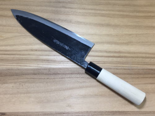 越前数馬 黒打 鮭切包丁 270mm 片刃 白二鋼 朴小判柄 越前打刃物 日本製
