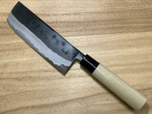 越前数馬作 菜切包丁 村雨 165mm 国産朴シノギ柄 黒打 白二鋼 両刃 越前打刃物 日本製