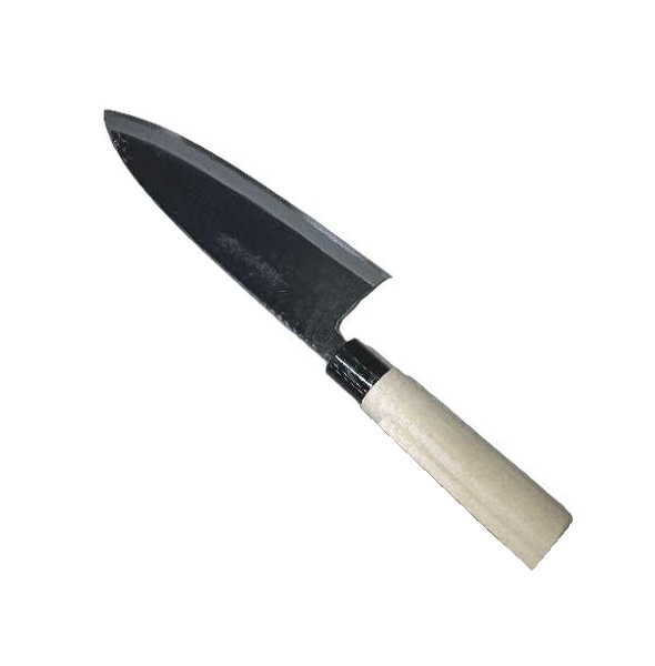 越前数馬 黒打 鮭切包丁 240mm 片刃 白二鋼 朴小判柄 越前打刃物 日本製｜岩内金物店店