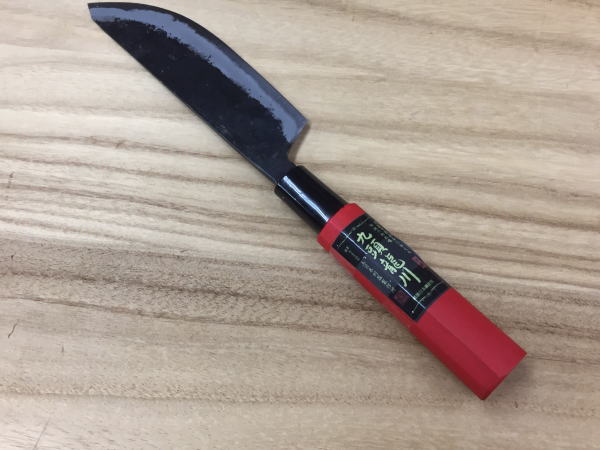 九頭龍川 剣型収穫包丁 135mm TY-754 両刃 白二鋼 赤塗直柄 鍛造 越前打刃物 日本製