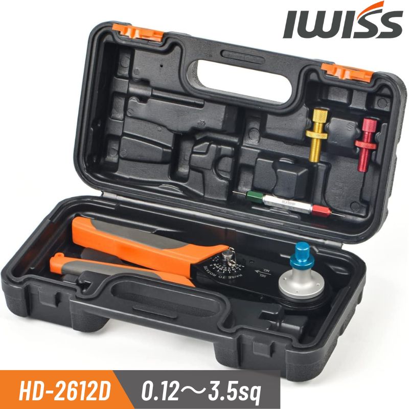 【5のつく日★P5倍＋900円OFF】 IWISS コンタクトピン 4インデント 圧着工具 圧着ペンチ 圧着 工具 ペンチ かしめ機 修理工具 電子 工作 DIY 自動車 バイク MIL規格 DT DTM DT用 0.123.5sq対応 M22520／ 1-01 アイウィス HD-2612D