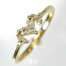 ダイヤモンド リング イエローゴールド K18・ダイヤ0.19ct　ハート＆フラワーリング（指輪） ダイヤモンド指輪｜癒し通りのアクセサリー屋さん 109,780円