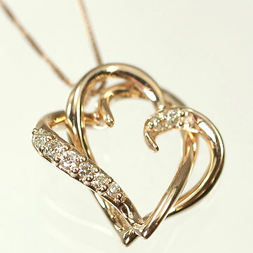 ダイヤモンド ネックレス ピンクゴールド ネックレス K10PG・ダイヤ0.06ct ダブルハートペンダント(ネックレス)|癒し通りのアクセサリー屋さん