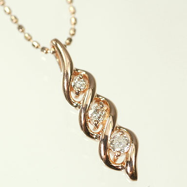ダイヤモンド ネックレス ピンクゴールド 10PG・ダイヤ0.1ct　スリーストーンペンダント（ネックレス）
