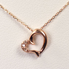 ダイヤモンド ネックレス ピンクゴールド K10PG・ダイヤモンド0.02ct　フェミニンハートペンダント