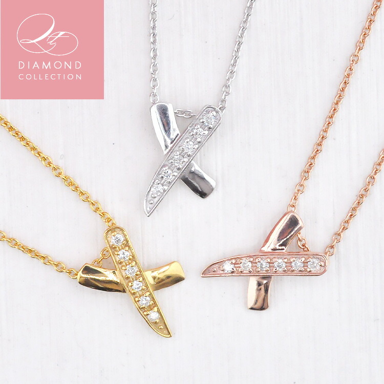 QT DIAMOND COLLECTION 天然ダイヤモンド 0.04ct キスマークネックレス トリロジー K18鍍金 イエローゴールド ピンクゴールド プラチナ仕上げ