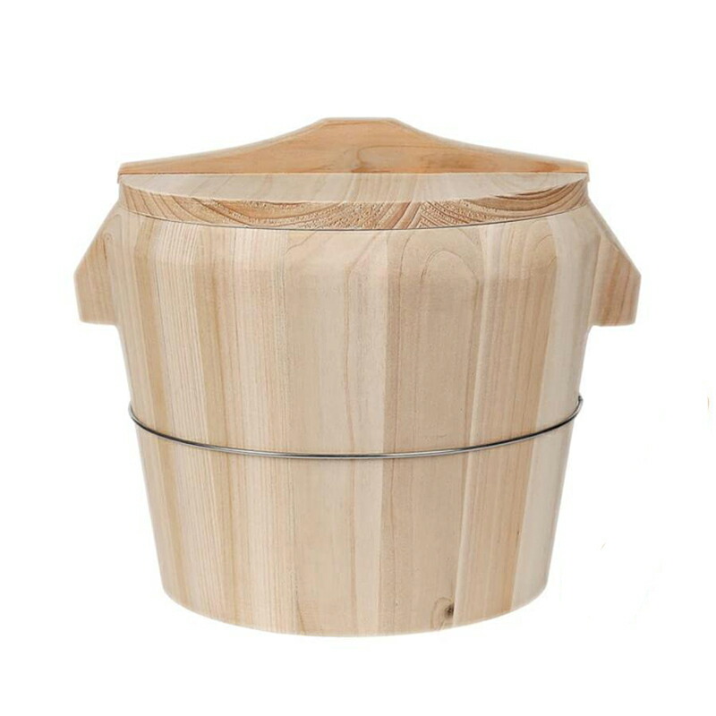 蒸し器 業務用 もち米を蒸す桶 木製蒸し器 蓋付き プラスチックべら付き 蒸し料理 両手蒸し器 家庭用 厨房用品 深型 調理器具 多用途 (21cm)