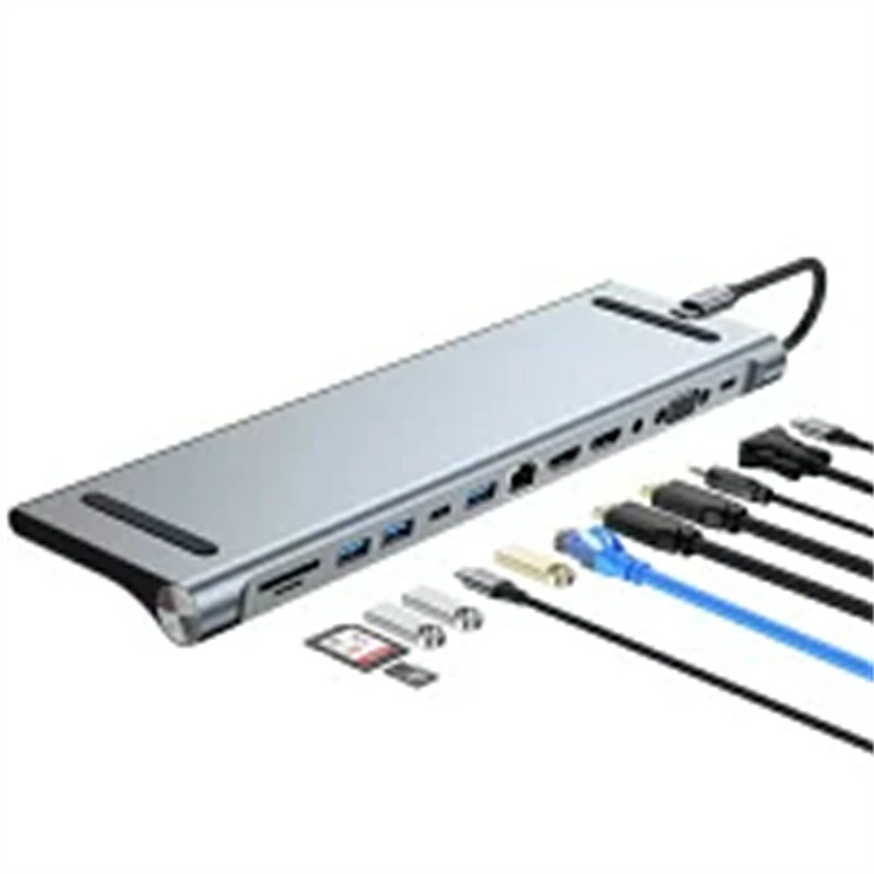 【12-インチ-1】USB Type-C こしき 万覚え帳マイコン用縛界面 RJ45 有線ローカルエリアネットワーク 3つUSB-A界面 5Gbps 2つ4K HDMI VGA PD100W最終生産物 USB-C3.1 microSD/SD歌留多読み手 3.5粍 Audio Mac os Windows相応う