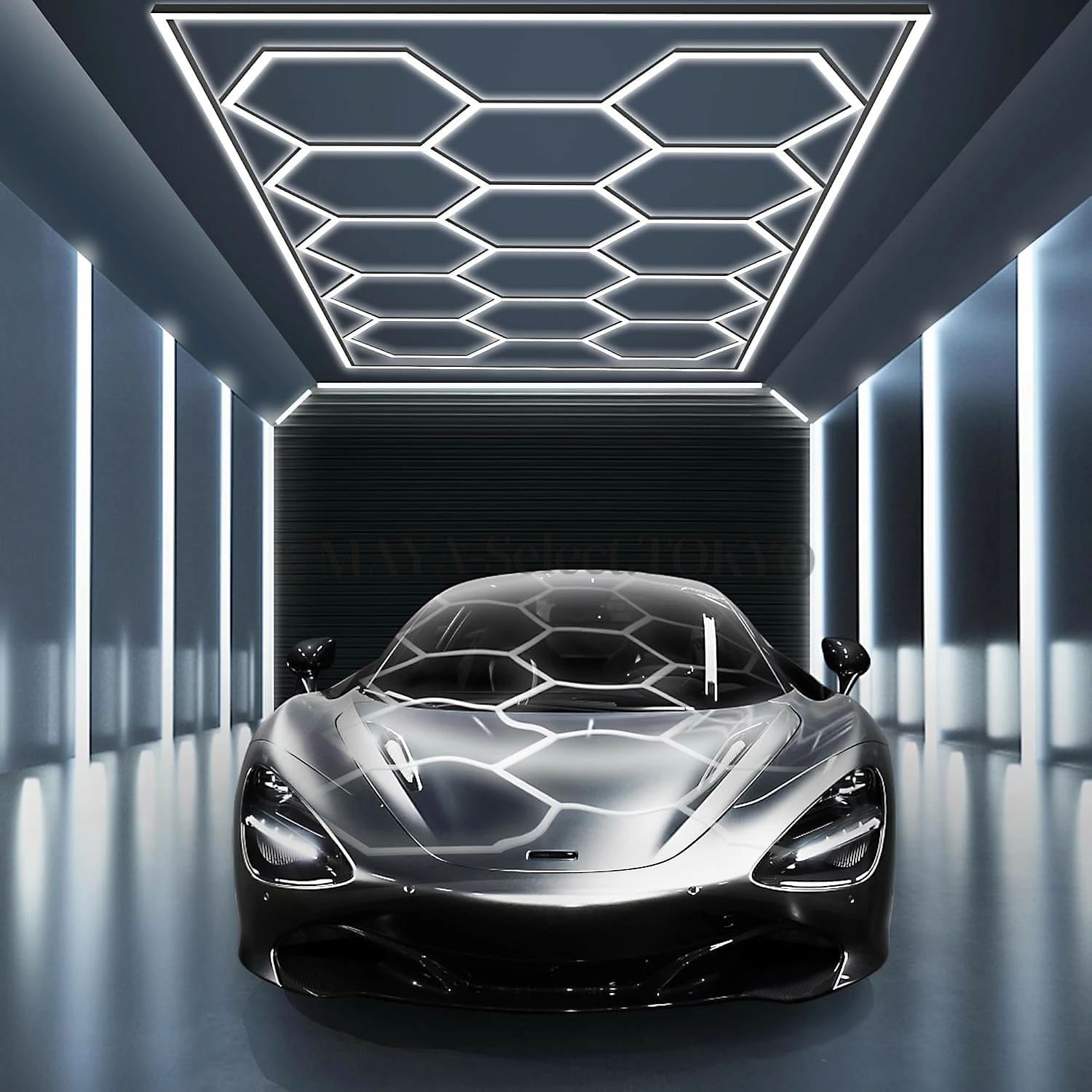 六角形 LED ガレージ ライト、長方形フレーム、6500K 軽量超高輝度 LED ハニカム地下室照明器具、ハニカム グリッド照明システム、倉庫｜IZAMストア